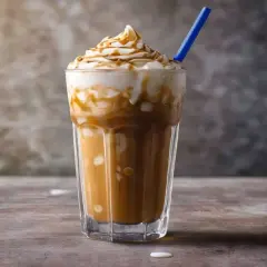 Eisgekühlter Kaffee mit Sahne und Karamellsoße, perfekt für alle, die kaffeesirup selber machen wollen.