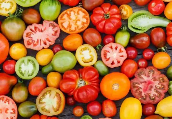 Vielfalt an Tomatensorten: rot, grün, gelb, orange, gestreift und gefüllt. Namen wie Ochsenherz oder Black Krim sind nur einige der vielen köstlichen Tomatensorten.