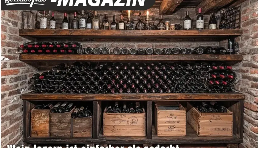 Wein lagern ist einfacher als gedacht. Viele Flaschen in einem rustikalen Keller, die richtige Temperatur ist entscheidend für den Genuss.
