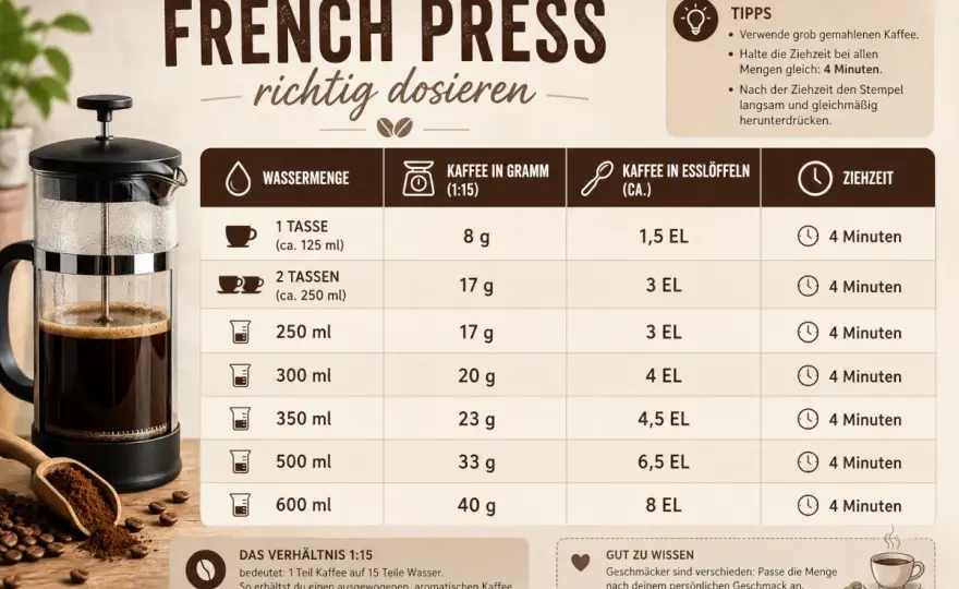French Press Dosierung - 60 g Kaffee pro Liter?