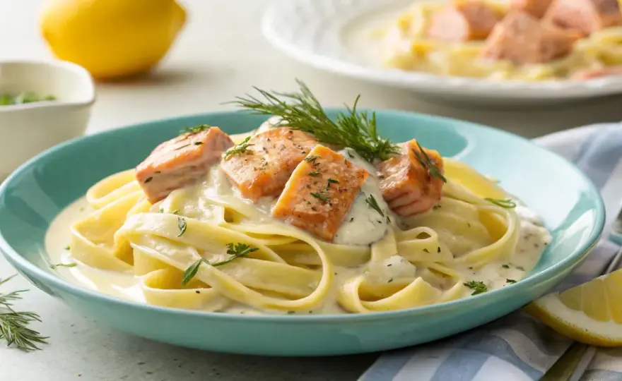 Lachs mit Tagliatelle - cremig, zitronig und saftig