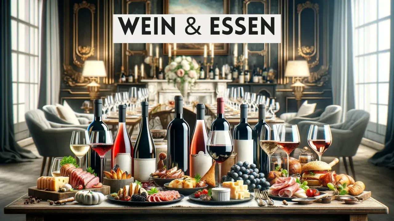 Festlich gedeckter Tisch mit verschiedenen Speisen und einer Auswahl an italienischer Weinsorte.